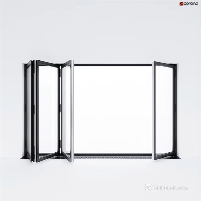Double Open Modern Casement Window With Black Frame And Transparent Glass 3d model 