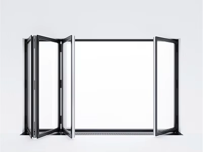 Double Open Modern Casement Window With Black Frame And Transparent Glass 3d model