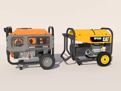 Industrial Portable Generators with Orange Yellow Body and CAT RYOBI Logos 3d model