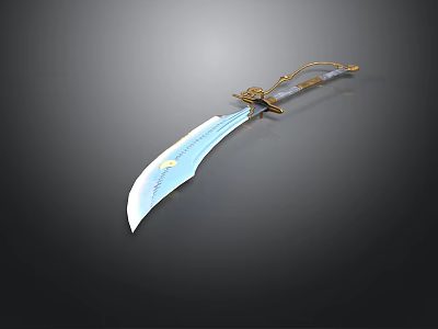 Ornate Fantasy Sword With Golden Decorative Hilt And Shiny Blue Blade Design 3d model