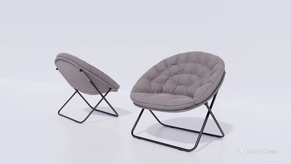 Two Gray Lazy Sofas with Metal Frame Cushioned Seat and Backrest 3d model
