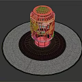 Pink Birdcage With Gold Decorative Patterns On Circular Black And Gray Mats