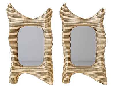 Pair of Decorative Mirrors with Woven Rattan Frame and Unique Curved Shape for Home Decor 3d model