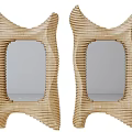 Pair of Decorative Mirrors with Woven Rattan Frame and Unique Curved Shape for Home Decor