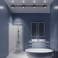 AOJIN Brand Exhibition Display With Blue Panel And Logo In Modern Space
