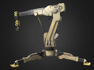 Industrial Mechanical Arm With Tripod Base Hydraulic Joints And Yellow Accents 3d model