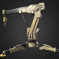 Industrial Mechanical Arm With Tripod Base Hydraulic Joints And Yellow Accents