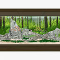 Aquarium Fish Tank With Lush Green Plants Rocks And Natural Forest Background