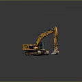 Yellow CAT Excavator With Tracks And Front Bucket On Reflective Surface 3d model
