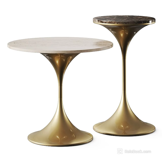 Elegant Modern Coffee Tables With Golden Metal Curved Base And Marble Tabletop 3d model 