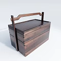 Dark Brown Wooden Storage Box With Carved Handle And Textured Surface