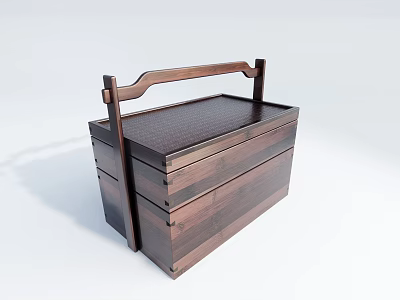 Dark Brown Wooden Storage Box With Carved Handle And Textured Surface 3d model