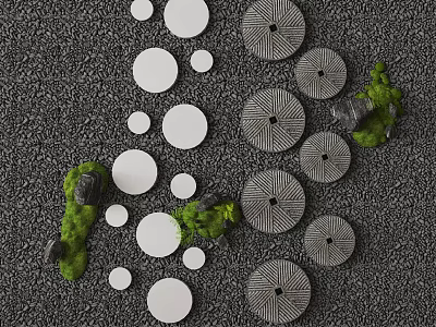 Natural Circular Stone Stepping Stones Path With Green Moss On Gray Ground 3d model