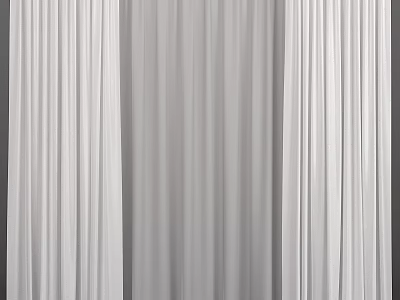 Soft White Pleated Curtains With Sheer Layered Design For Modern Window Interior 3d model