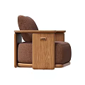 Modern Armchair with Oak Wood Frame Brown Fabric Upholstery and Comfortable Design
