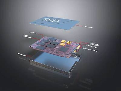 Modern Computer SSD With PCB Circuit Board NAND Flash Chips And Controller 3d model