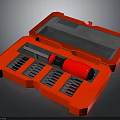Red Hardware Tool Set With Screwdriver And Multiple Bits In Case 3d model