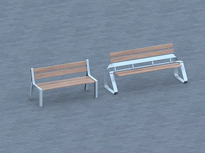 Modern Outdoor Benches With Wooden Seats And Sturdy Metal Frames 3d model