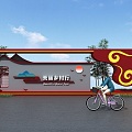 Chinese-style Bamboo Lawn Yunshan Riding Bicycle Figure Riding Advertising Wall Display Board Garden Landscape 3d model