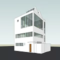 Modern White Multi storey Building With Glass Curtain Walls And Geometric Roof Set In Open Landscape