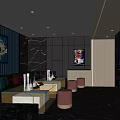 Luxury Modern KTV Interior Design With Black Marble Floor Sofa Big Screen And Decorative Painting