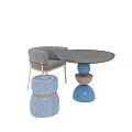 Modern Round Table And Gray Chair Combination With Blue Stool And Stylish Design