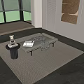 Modern Minimalist Room Interior With Bench On Woven Rug Pillow Blanket And Small Round Table