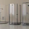Three Modern Shower Enclosures With Transparent Glass And Stylish Shower Heads