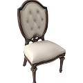 Classic Traditional Dining Chair With Tufted Backrest Light Upholstered Seat And Dark Wooden Carved Feet
