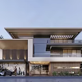 Modern Detached Villa With Two Story Wood Glass Facade Large Windows Balcony And Landscaped Garden