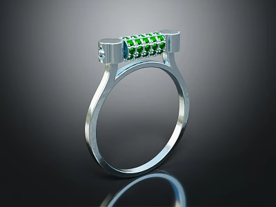 Modern Silver Ring With Green Gemstones And Small Diamonds Unique Jewelry 3d model