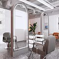 Modern Beauty Salon Interior With Arched Mirrors Salon Chairs And Green Plants