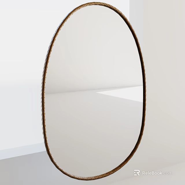 Oval Mirror With Brown Frame Modern Minimalist Interior Featuring White Wall And Light Floor 3d model 