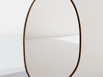 Oval Mirror With Brown Frame Modern Minimalist Interior Featuring White Wall And Light Floor 3d model