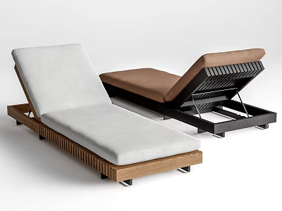 Modern Lounge Chair with Wooden Frame Gray Cushion and Metal Frame Brown Cushion Adjustable Backrest 3d model