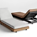 Modern Lounge Chair with Wooden Frame Gray Cushion and Metal Frame Brown Cushion Adjustable Backrest