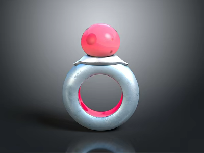 Fashionable Silver Ring With Pink Decorative Sphere And White Base 3d model
