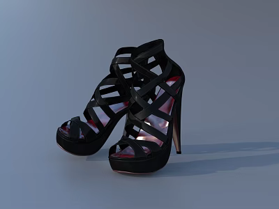 Black High Heel Shoes With Cutout Design And Red Inner Lining Stiletto Heel 3d model