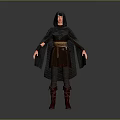 Game Movie Character 3D Model With Gray Hooded Cloak Brown Tunic And Boots