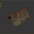 Camouflage Tent Structure With Orange Poles Ropes And Green Leaf Pattern