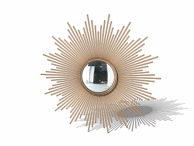 Modern Decorative Sunburst Design Round Mirror With Golden Radiating Frame 3d model