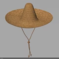 Straw Wide Brim Hat With Woven Texture And Adjustable Chin Strap 3d model