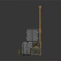 Industrial Storage Scene Components With Metal Frame Stacked Crates And Colored Boxes