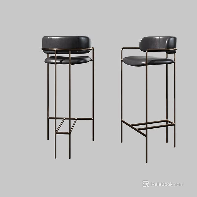 Modern Black Bar Stools With Leather Seats And Metal Frame Design 3d model 