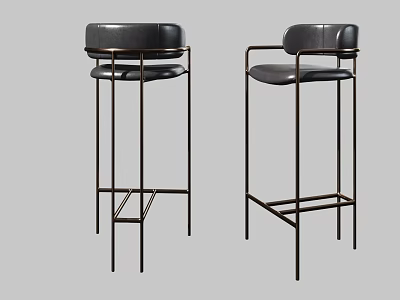 Modern Black Bar Stools With Leather Seats And Metal Frame Design 3d model