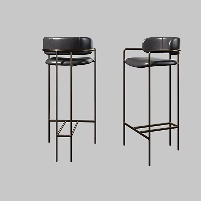 Modern Black Bar Stools With Leather Seats And Metal Frame Design 3d model