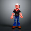 Muscular Sailor Cartoon Character With White Cap Pipe Black Shirt Blue Pants Brown Shoes