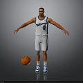 Man In White Wizards Basketball Uniform Number 0 With Basketball And Blue Sneakers