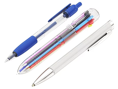 Transparent Body Ballpoint Pens With Blue Grip And Multi Colored Refills 3d model