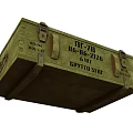 Military Weapon Storage Crate With Green Exterior Metal Straps And Marked Inscriptions